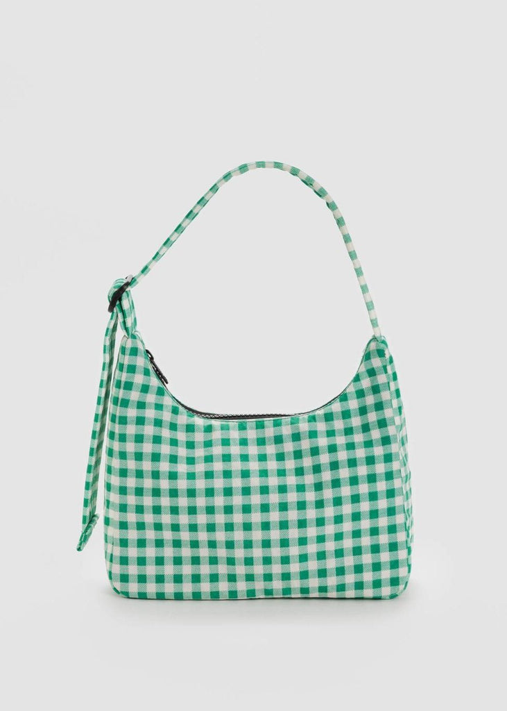 a green gingham handbag